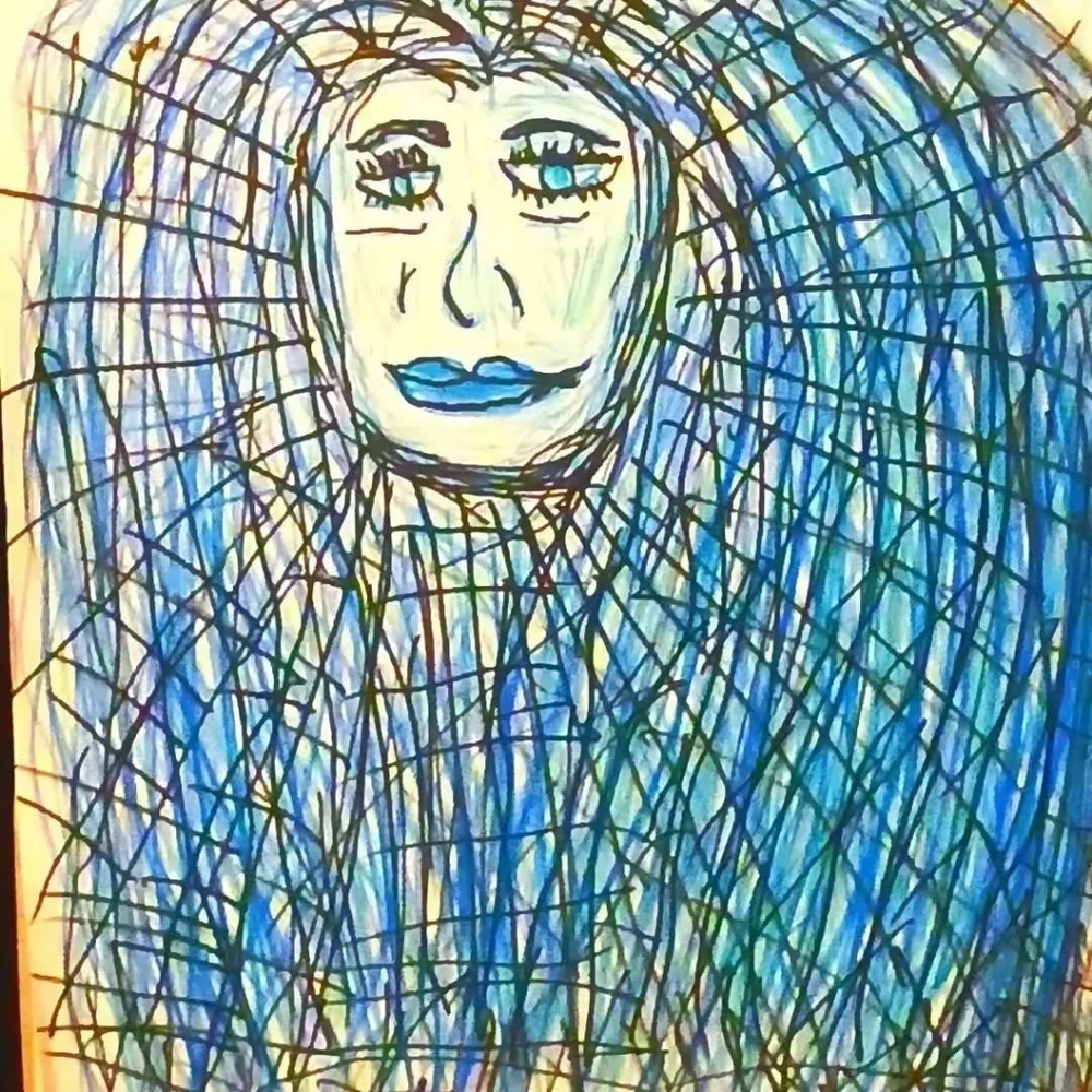 Vibrant Blue Abstract Face Illustration